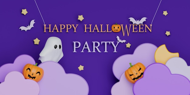 3d Happy Halloween banner or party invitation background in paper cut style Halloween festival concept