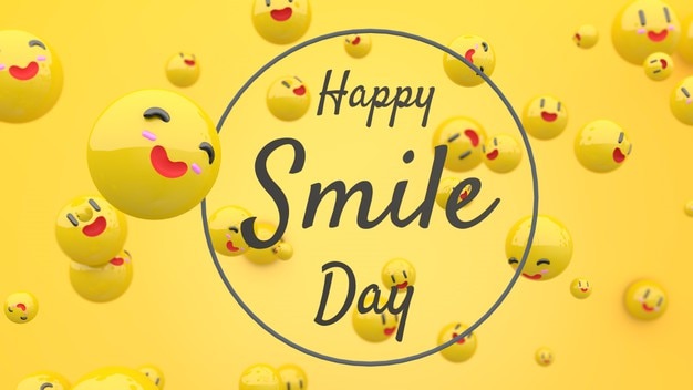 3d happy smile day faces with text