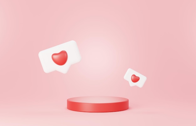 3d happy valentines day minimal sweet love scene with display podium for mock up and product brand