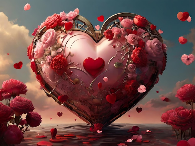 Foto 3d hart met een ander hart binnenin romantische sfeer liefde emotie ai gegenereerd