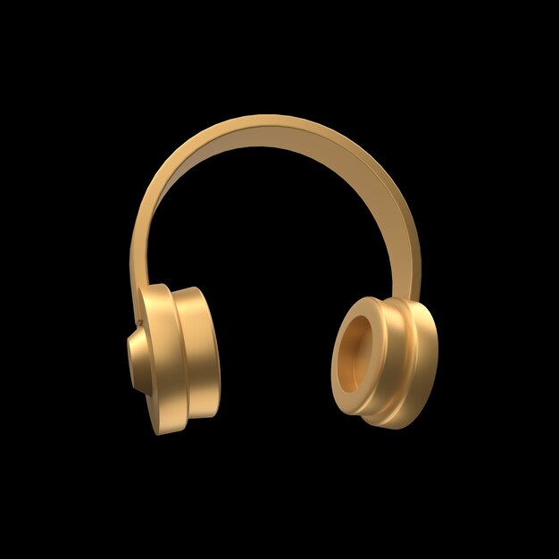 3D headphones illustration isolated on white. Golden 3D headphone illustration