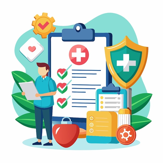 Photo 3d health insurance icon concept life insurance family health care protection big clipboard with document checklist