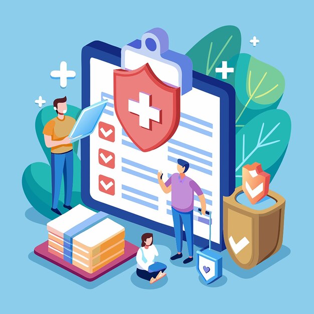 Photo 3d health insurance icon concept life insurance family health care protection big clipboard with document checklist