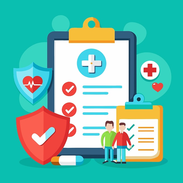 Photo 3d health insurance icon concept life insurance family health care protection big clipboard with document checklist