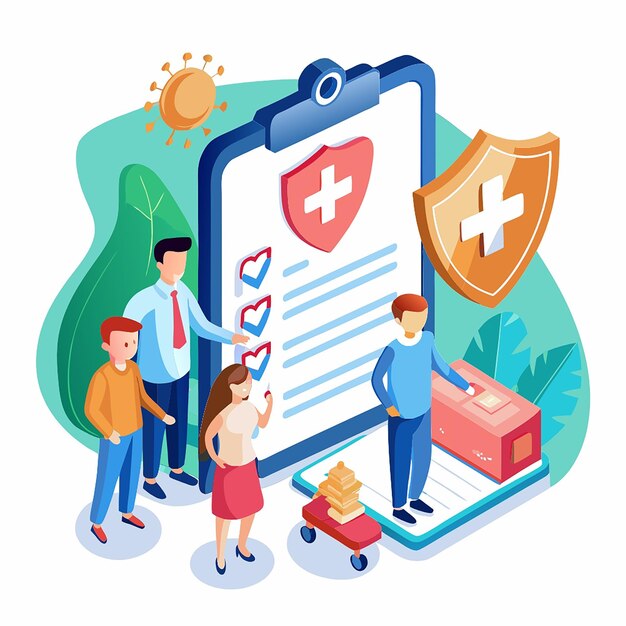 Photo 3d health insurance icon concept life insurance family health care protection big clipboard with document checklist
