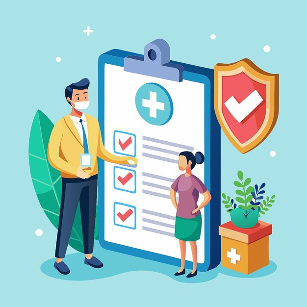 Photo 3d health insurance icon concept life insurance family health care protection big clipboard with document checklist