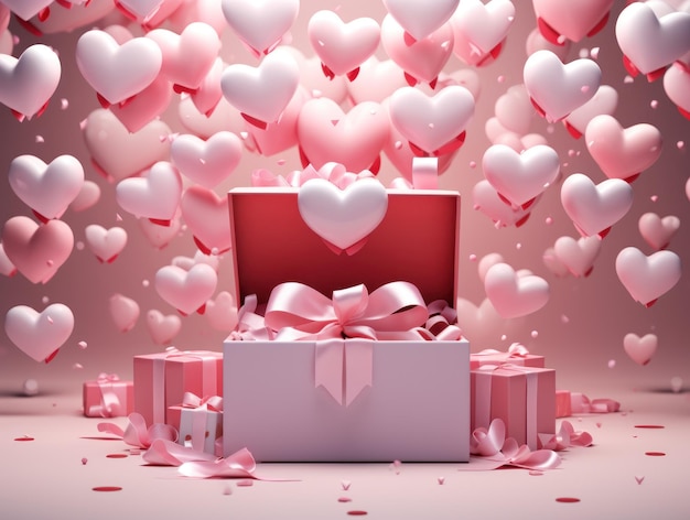 Фото 3d воздушные шары в форме сердца с подарочными коробками на день святого валентина, день рождения, празднование дня матери