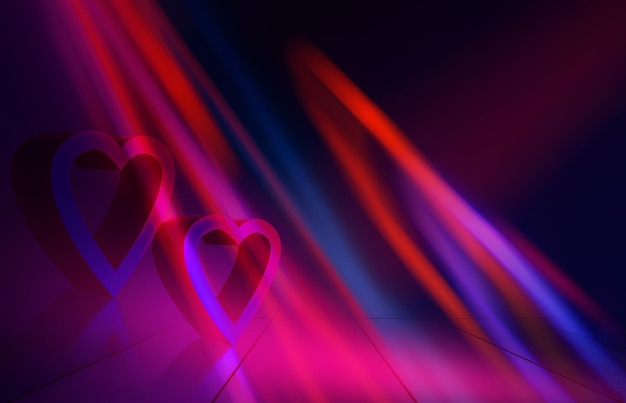 3d heart on a bright abstract background Neon glow laser show scifi background 3d illustration