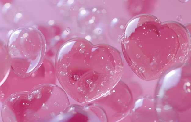 3d heart bubbles on pink background heart