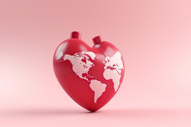 3d heart design with world map