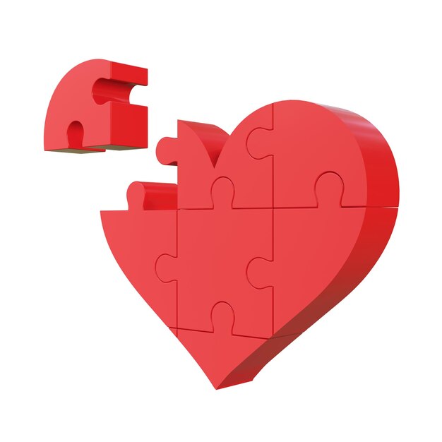 3D heart puzzle 3D rendering 3D illustration