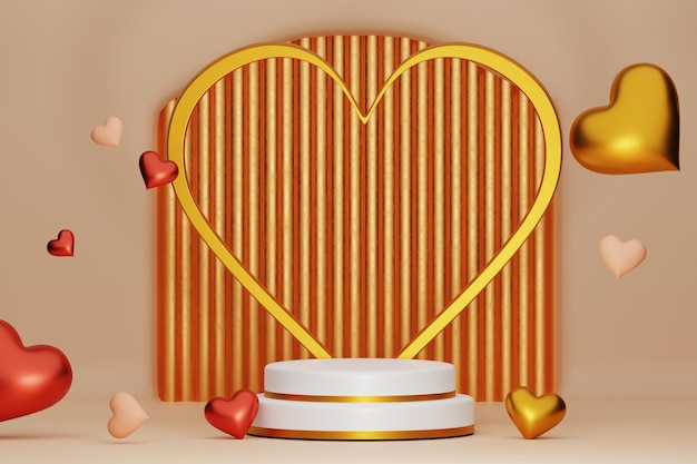 3d heart shape golden podium for valentine , Valentine day background