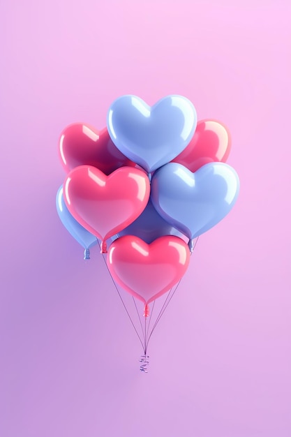 3D heart shaped helium balloons flying