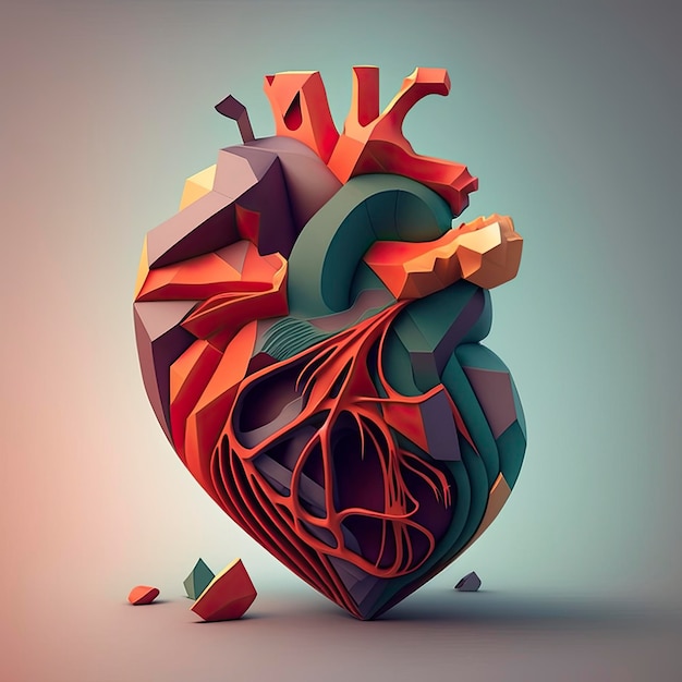 A 3d heart with different colors and shapes.