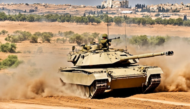 Photo 3d heavy military vehicle idf merkava tank cannon israelipalestinian conflict regenerative ai