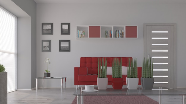 3D-hedendaagse woonkamer Interieur en moderne meubels