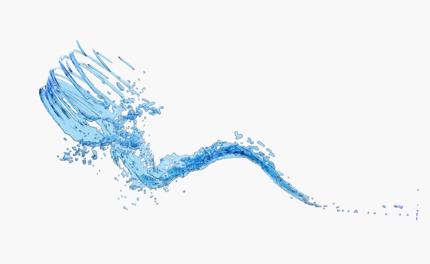 3d helder blauw water verspreid rond water spat transparant geïsoleerd op witte achtergrond 3d render illustratie