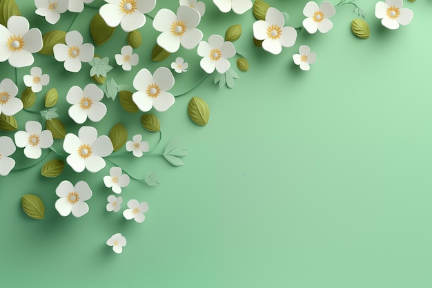 3d Hello Spring or summer banner with 3d flowers and leaves Greeting card invitation template Modern