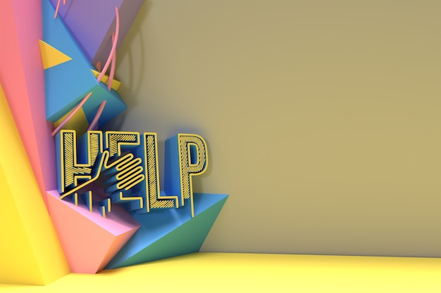 3d help calligraphic with human hand abstract 3d render\
illustration design.