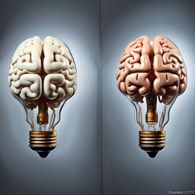 3D-hersenen binnenkant van transparante gloeilamp Een brein in een gloeilamp perfecte compositie