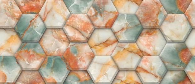 3D hexagon made of colorful Marble decor Material multicolor marble High quality seamless