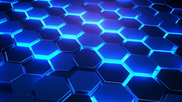 3D hexagon wallpaper modern glow blue