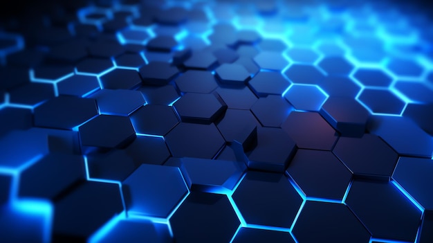 3D hexagon wallpaper modern glow blue