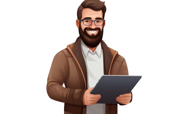 Photo 3d hipster man with book look on white background