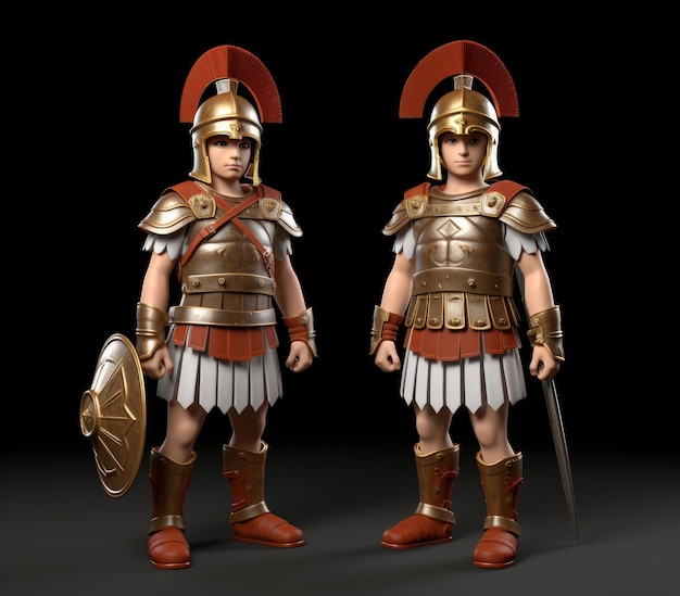 Photo 3d historical game character design reference sheet inspired by age of empires