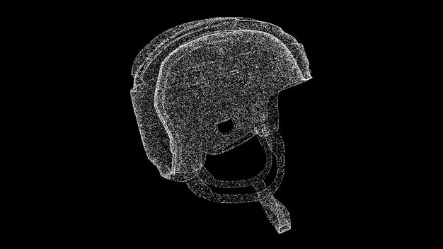 3D hockey helmet on black background Object made of shimmering particles Sport games concept For title text presentation 3d animation