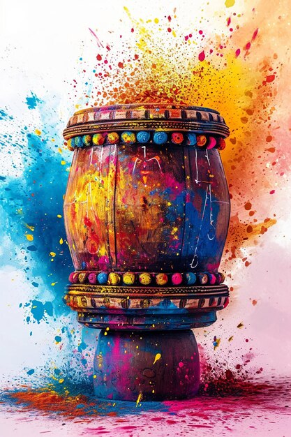 3D приглашение Holithemed с простой иллюстрацией барабана дхолак, украшенного праздничным цветом