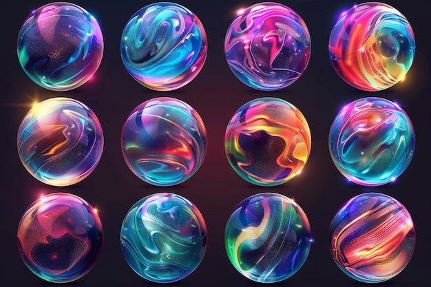 The 3d hologram abstract liquid surface collection consists of cosmic cosmic light planet logo eleme