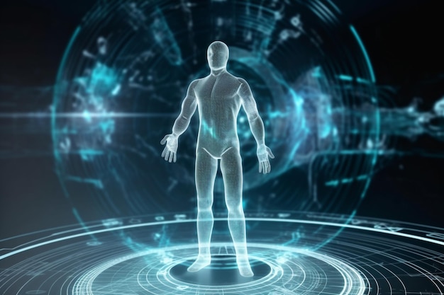 3D hologram of a man on technology background