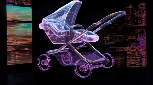 Photo a 3d hologram wireframe of a baby stroller for onthego parents and their little ones