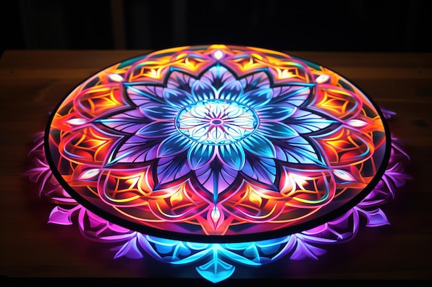 Foto mandala olografica 3d con bordi luminosi