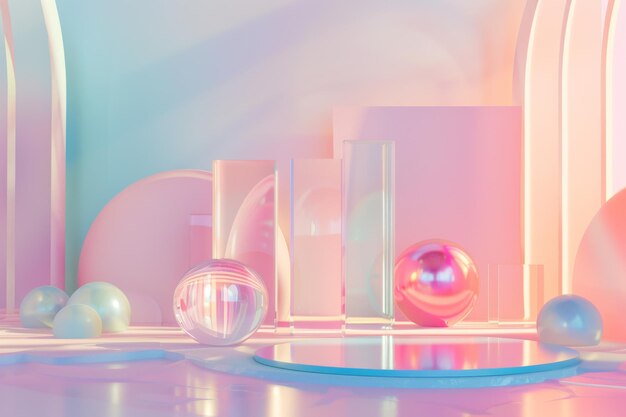 3d holographic objects in pastel colors