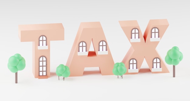 3 d ホーム税概念住宅不動産プロパティ土地建物年次課税単語税小さな家