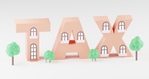 사진 3d 주택 세금 개념 주거용 부동산 토지 건물 연간 과세 word tax small house