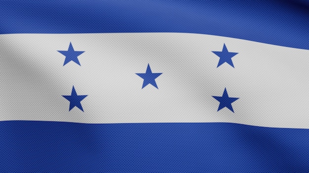 3D, Honduran flag waving on wind. Close up of Honduras banner blowing, soft and smooth silk. Cloth fabric texture ensign background.