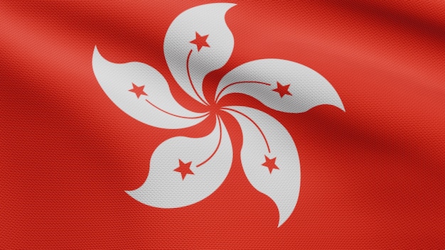 3D, Hongkong flag waving on wind. Close up of Hong Kong banner blowing, soft and smooth silk. Cloth fabric texture ensign background. Use it for national day and country occasions concept.