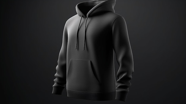 A 3D hoodie mockup in black color with no design on a white background