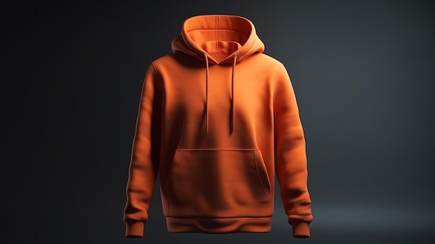 A 3D hoodie mockup in orange color empty without any print or design on a white background