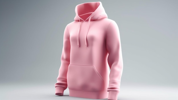 평범한 흰색 배경에 디자인이나 인쇄가 없는 분홍색의 3D 후드티 모형