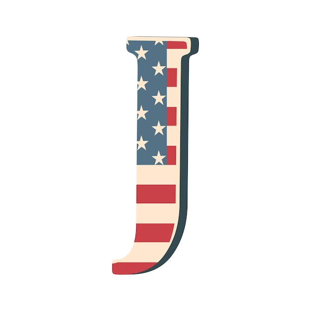 3d hoofdletter J met Amerikaanse vlag textuur geïsoleerd op een witte achtergrond Vector illustratie Element voor ontwerp Kids alfabet Usa vlag patriottische lettertype