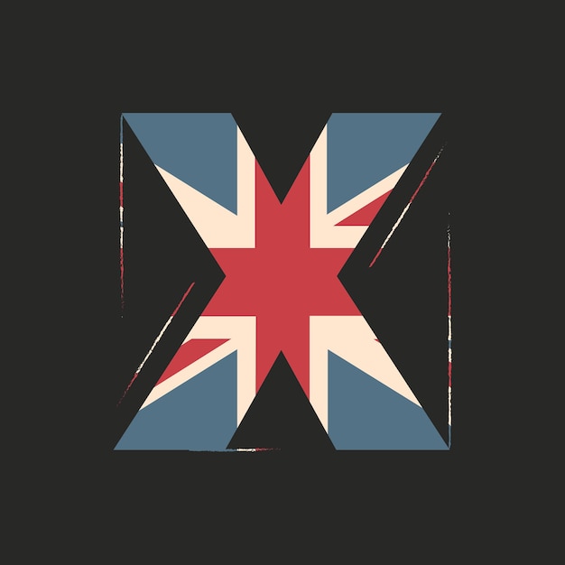3D-hoofdletter X met Britse vlag textuur geïsoleerd op zwarte achtergrond Vector illustratie Element voor ontwerp Kids alfabet Groot-Brittannië patriottische lettertype