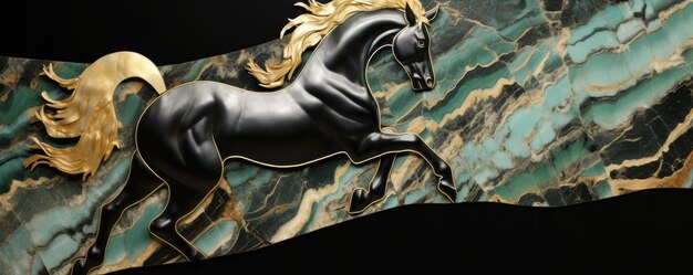 Foto cavallo 3d su uno sfondo smeraldo