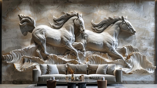 3d horse relief wallpaper