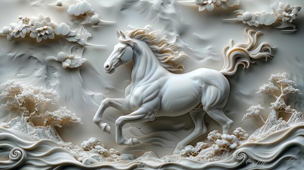 3d horse relief wallpaper