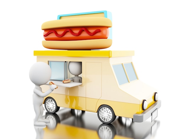 Camion di cibo hot dog 3d con i bianchi