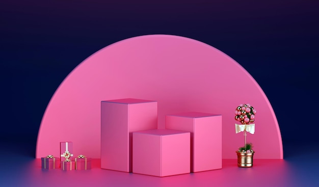 발렌타인 데이 제품 디스플레이를 위한 3d 핫 핑크 연단 렌더링